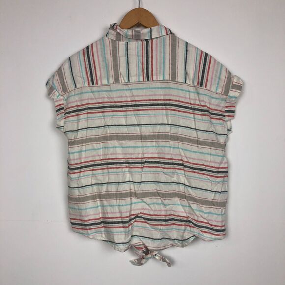 NWT Weatherproof Vintage Women's Tie Front Top Rio Red Button Up Striped Medium - Picture 5 of 7